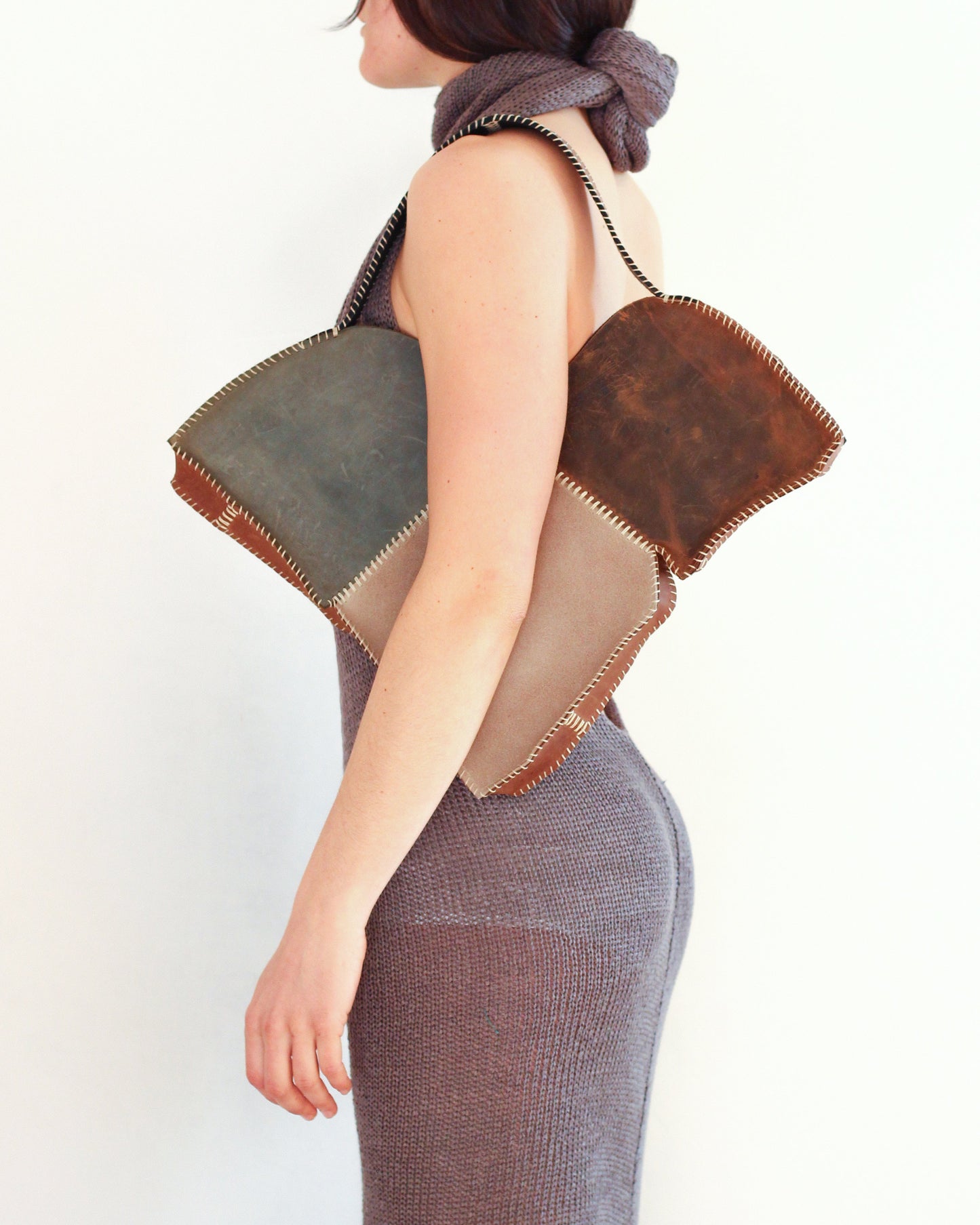 The Green and Brown Broken Heart Leather Bag