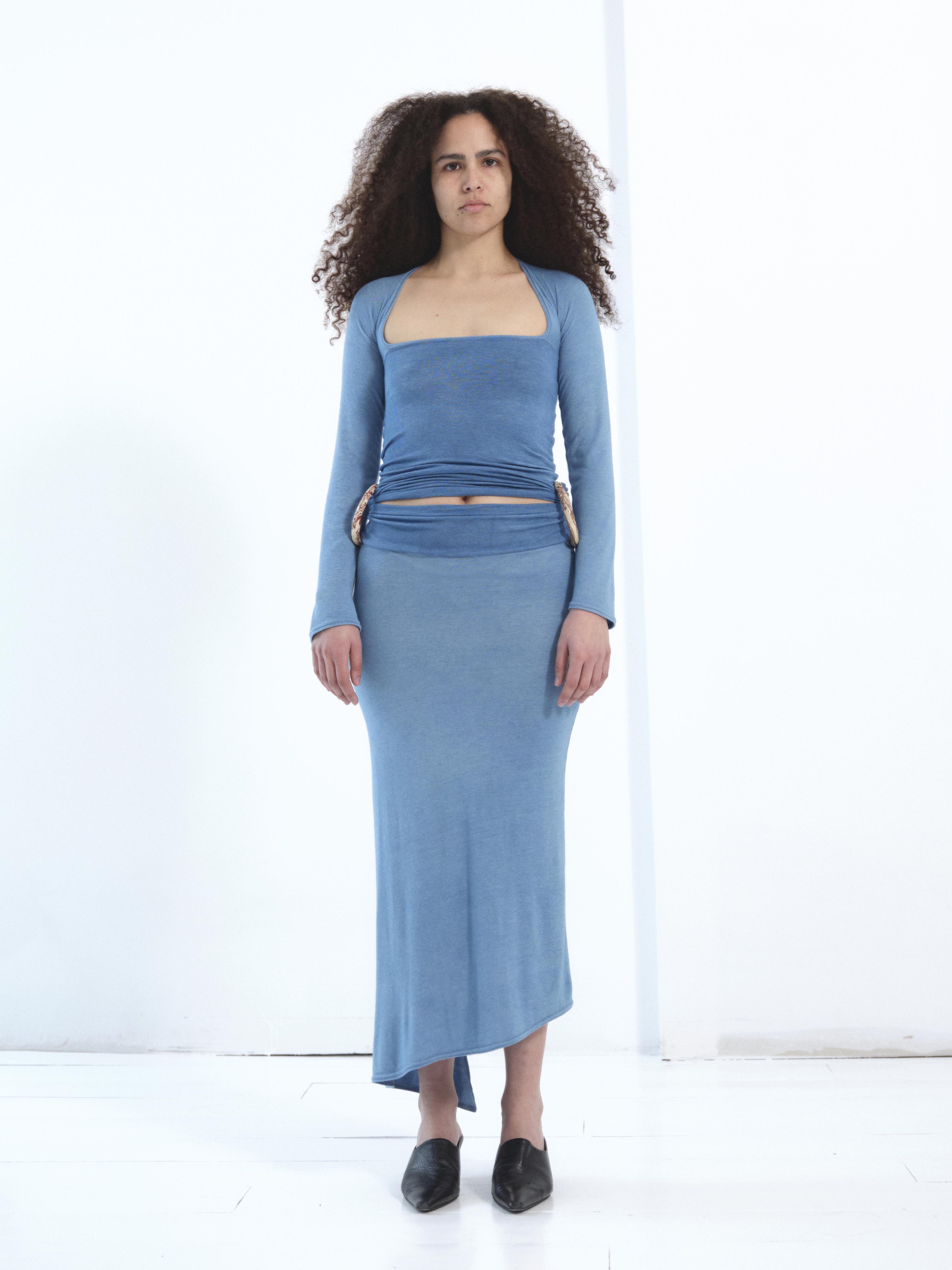 the ceramic ring dress, long sleeve in indigo