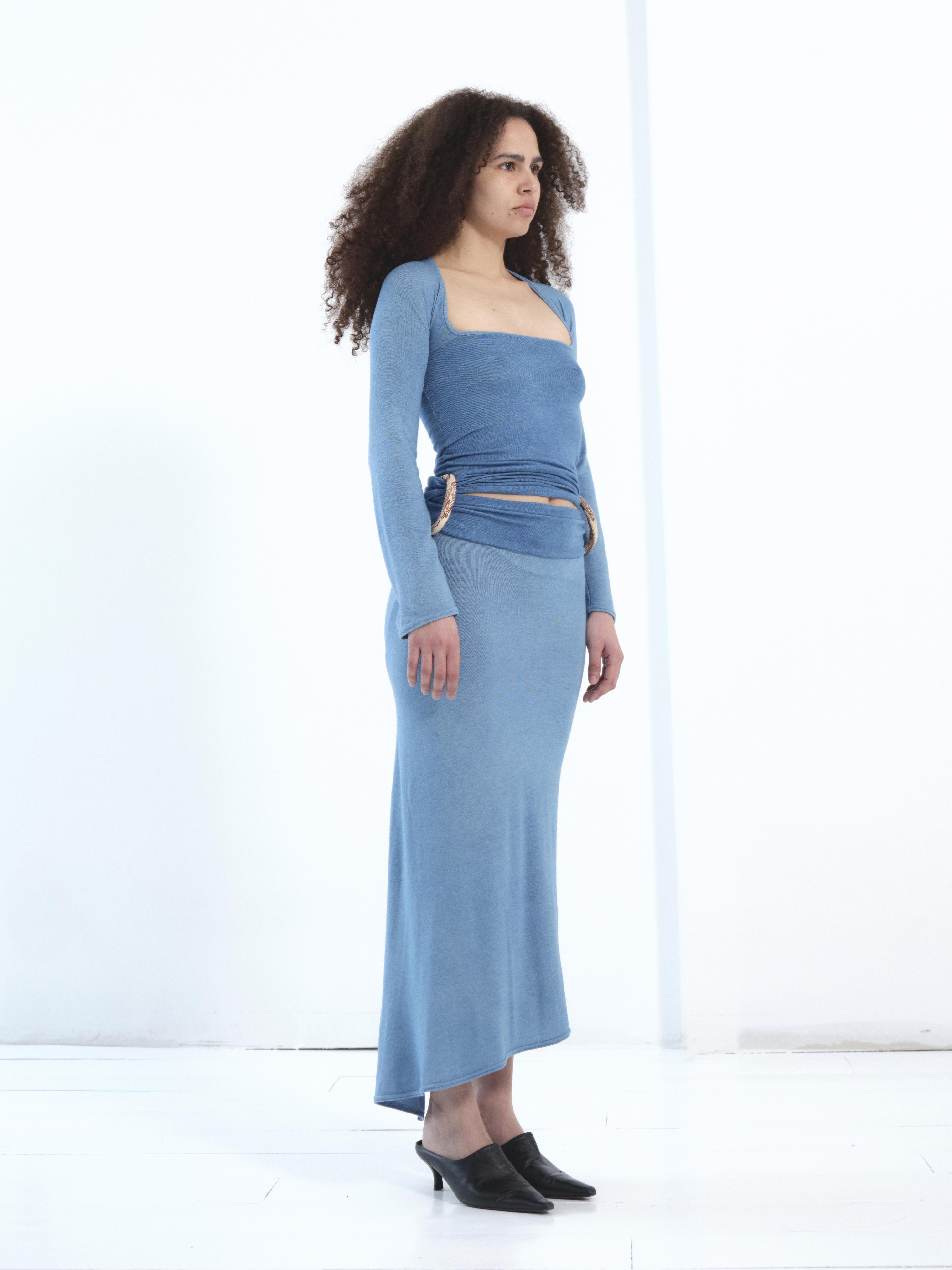 the ceramic ring dress, long sleeve in indigo