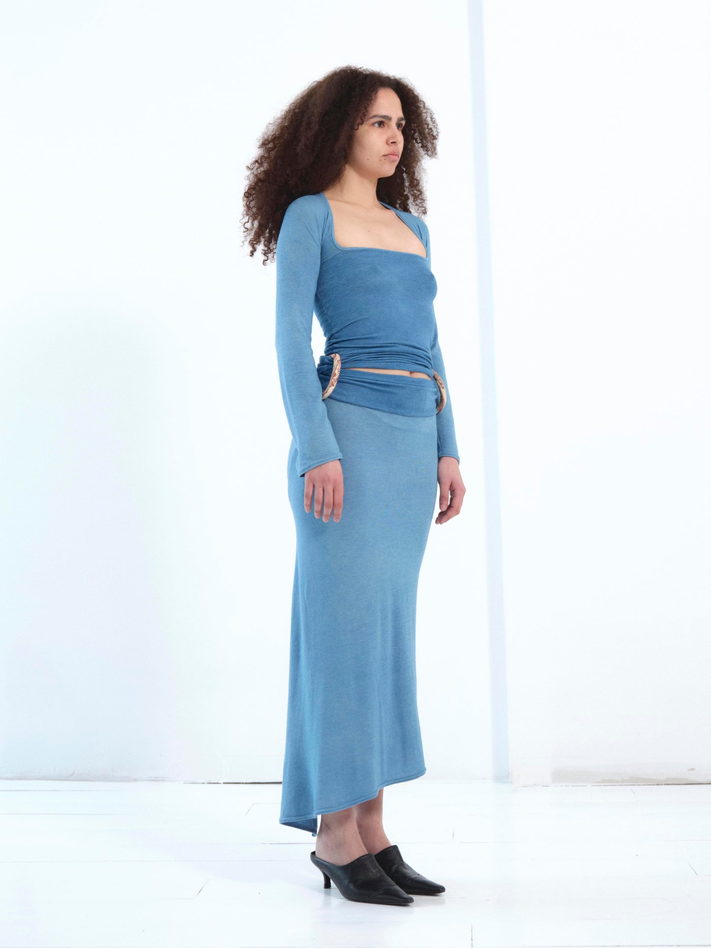 The Ceramic Ring Dress, Long Sleeve in indigo