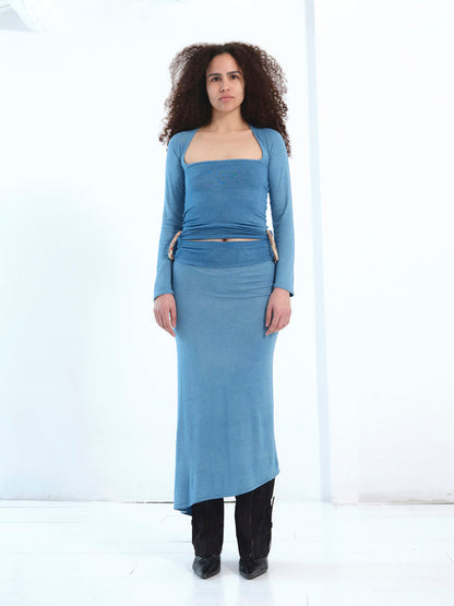 The Ceramic Ring Dress, Long Sleeve in indigo