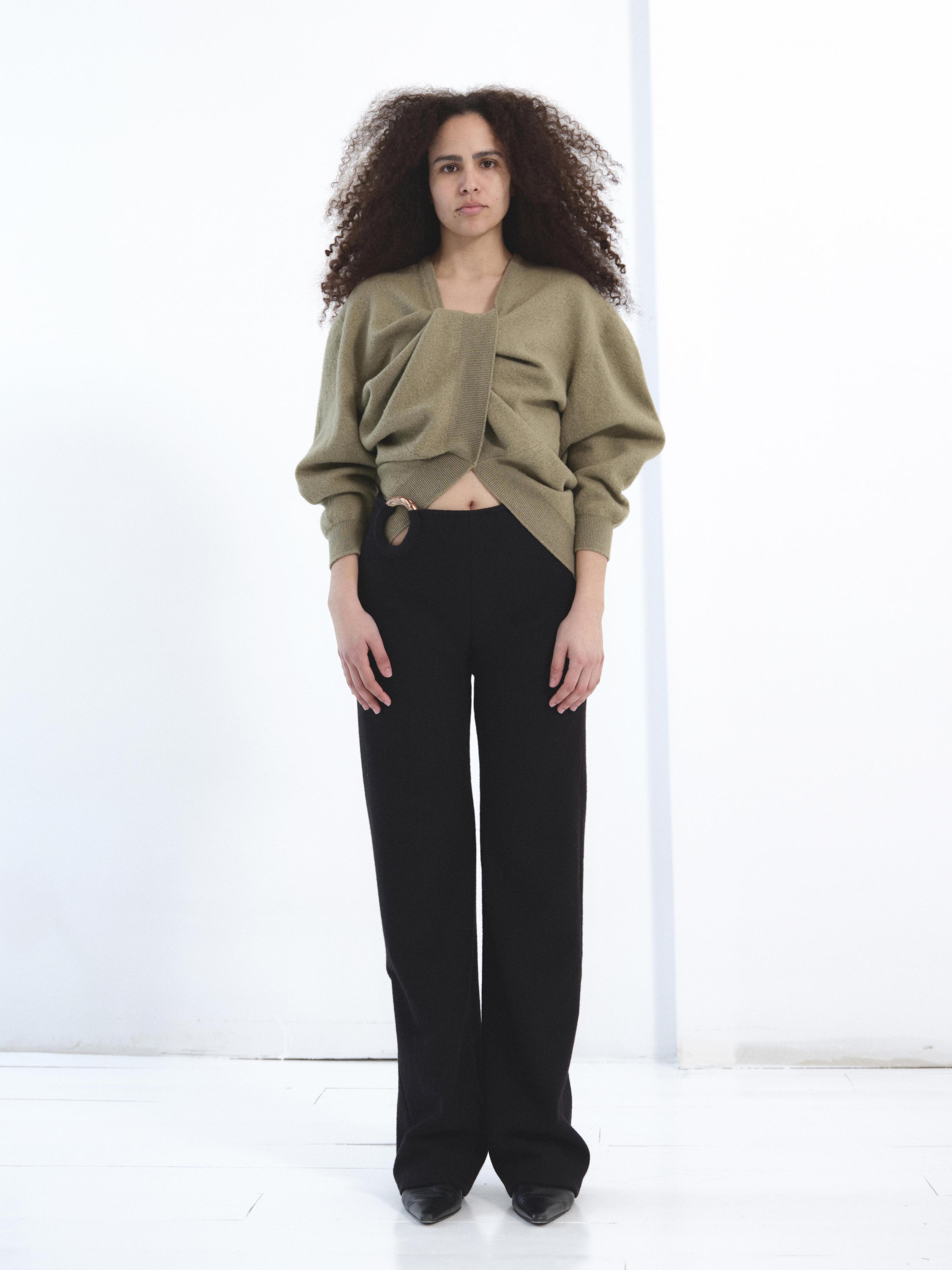 the twisted knit sweater in olive green