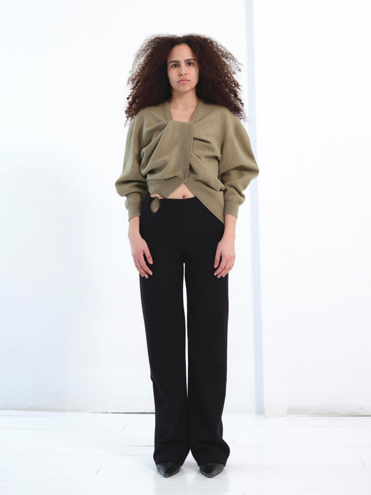 The Twisted Knit Sweater in olive green