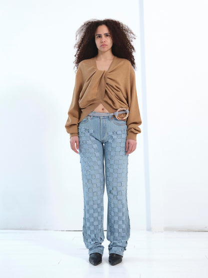 The Twisted Knit Sweater in light brown