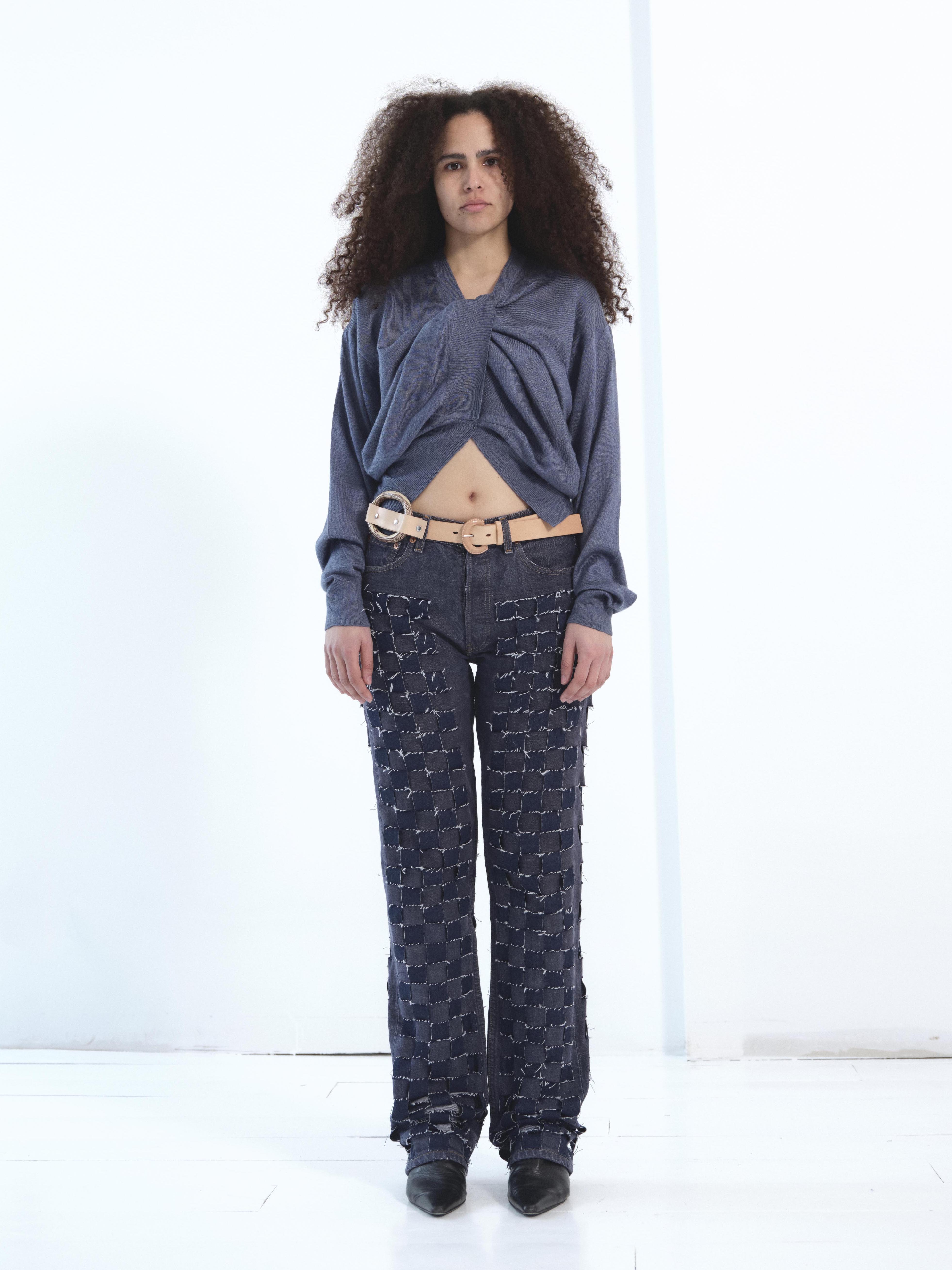 the twisted knit sweater in steel blue