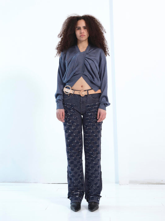 The Twisted Knit Sweater in steel blue